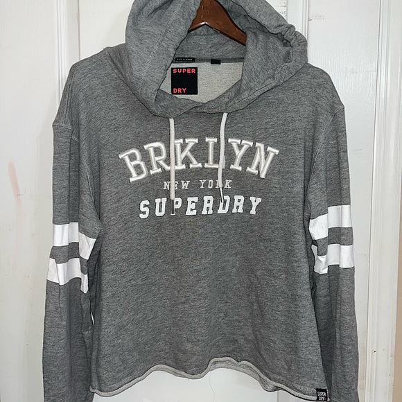 SuperDry Cropped Brooklyn Hoodie Sweatshirt in Light Grey — XL - Picture 1 of 8